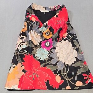 Trina Turk Tank Top Women S Black Floral 100% Silk Cowl Neck Racerback